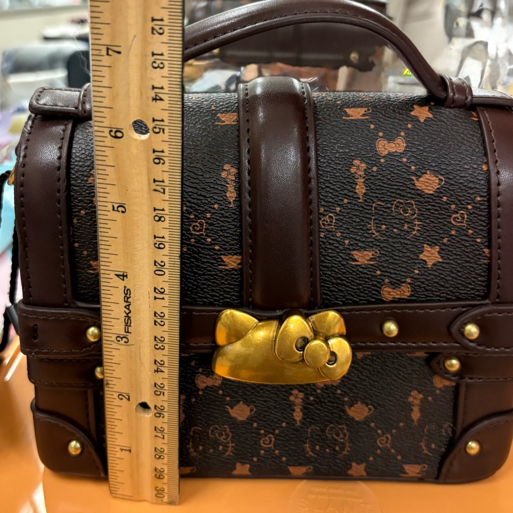 Hello Kitty Brown Monogram Crossbody Satchel with Gold Accent Hardware - Picture 7 of 9